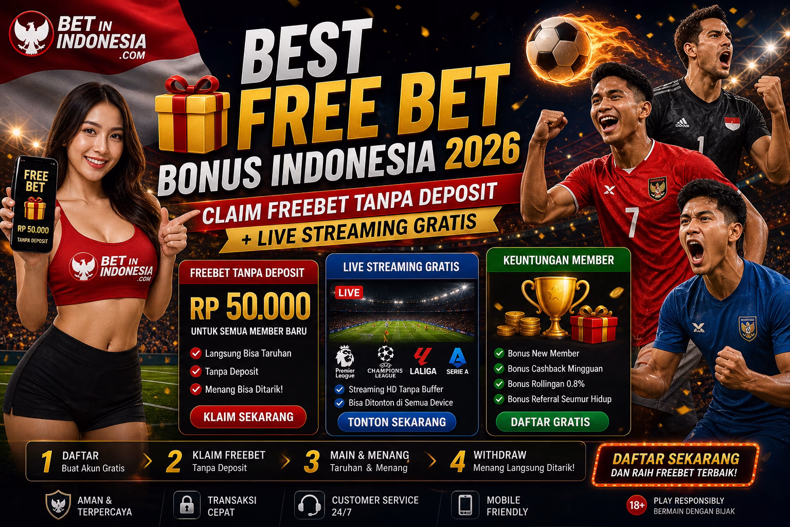 Best Free Bet Bonus Indonesia 2026 Claim Freebet Tanpa Deposit & Live Streaming Gratis