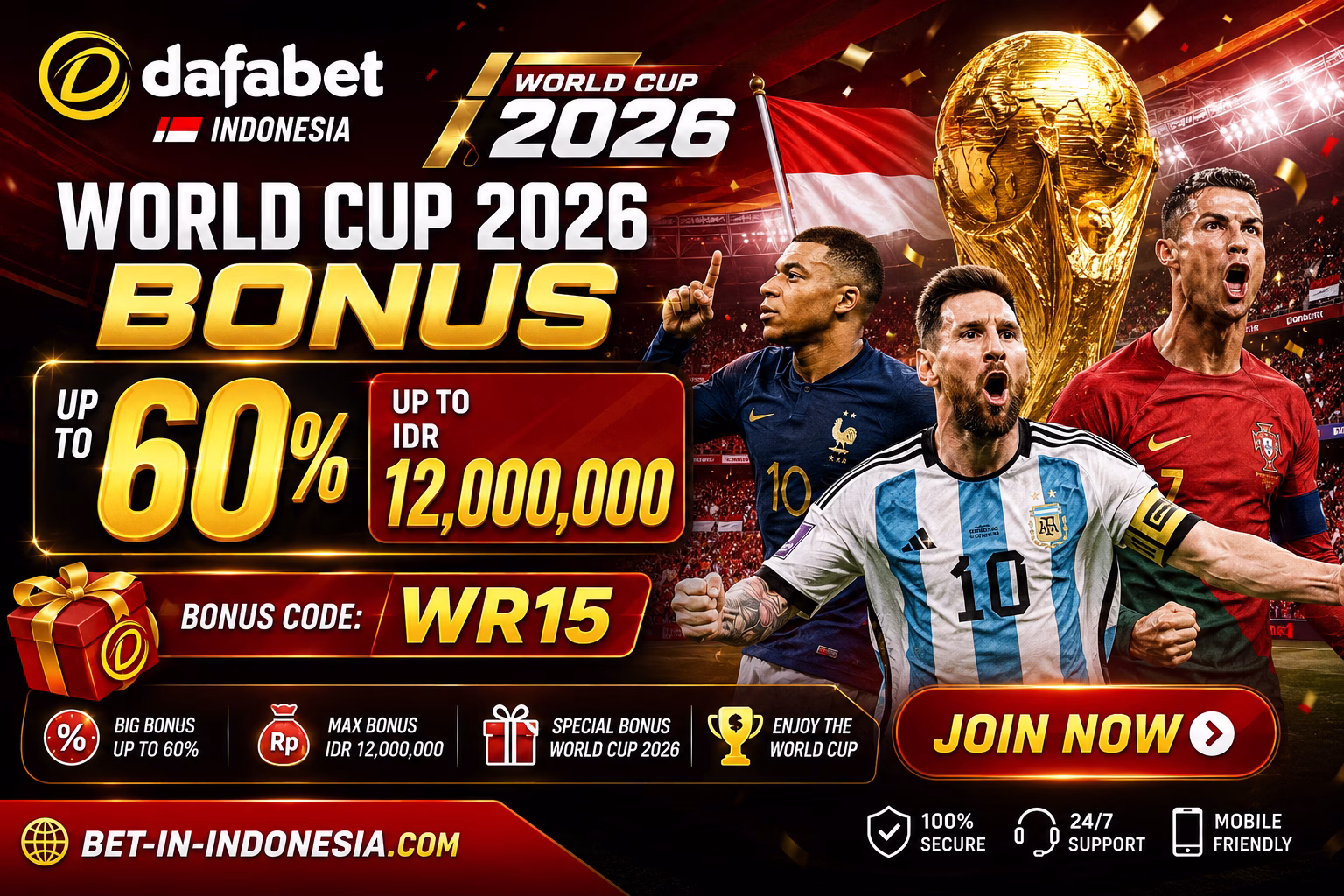 Dafabet Indonesia World Cup 2026 Bonus 60% up to 12,000,000 | Bonus Piala Dunia WR 15