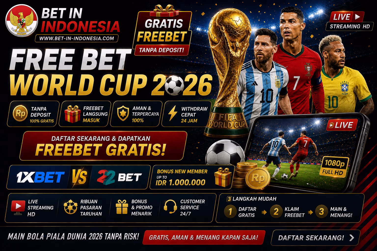 Free Bet World Cup 2026 Gratis Freebet Tanpa Deposit + Streaming HD
