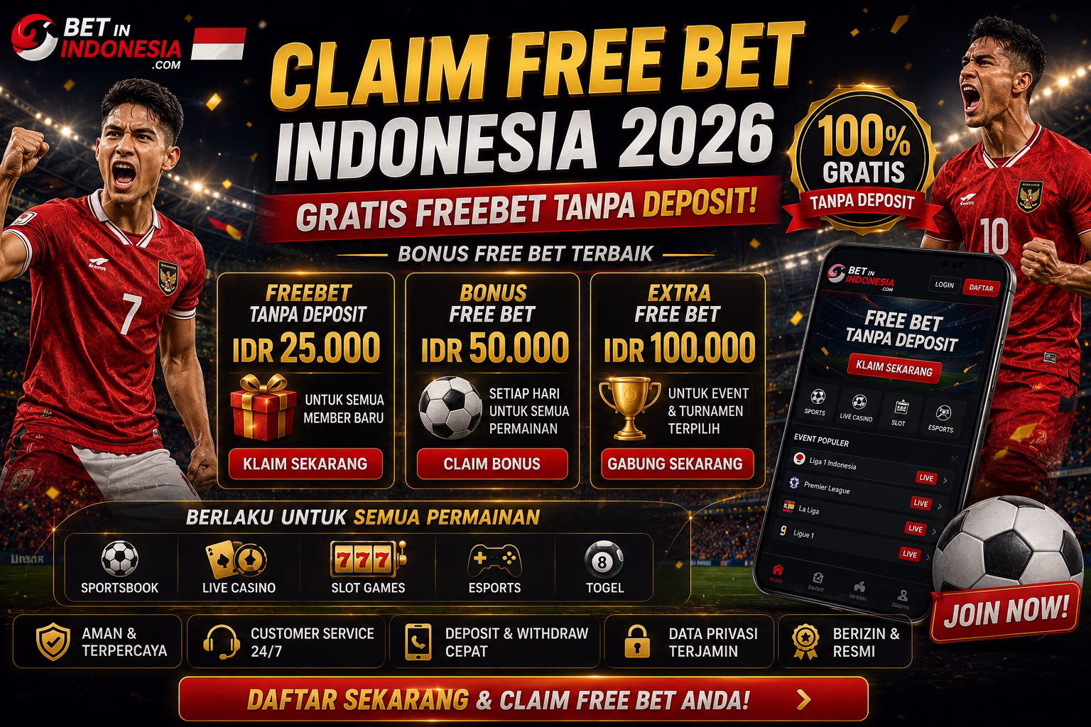 Claim Free Bet Indonesia 2026 Gratis Freebet + Situs Bet dengan Live Streaming