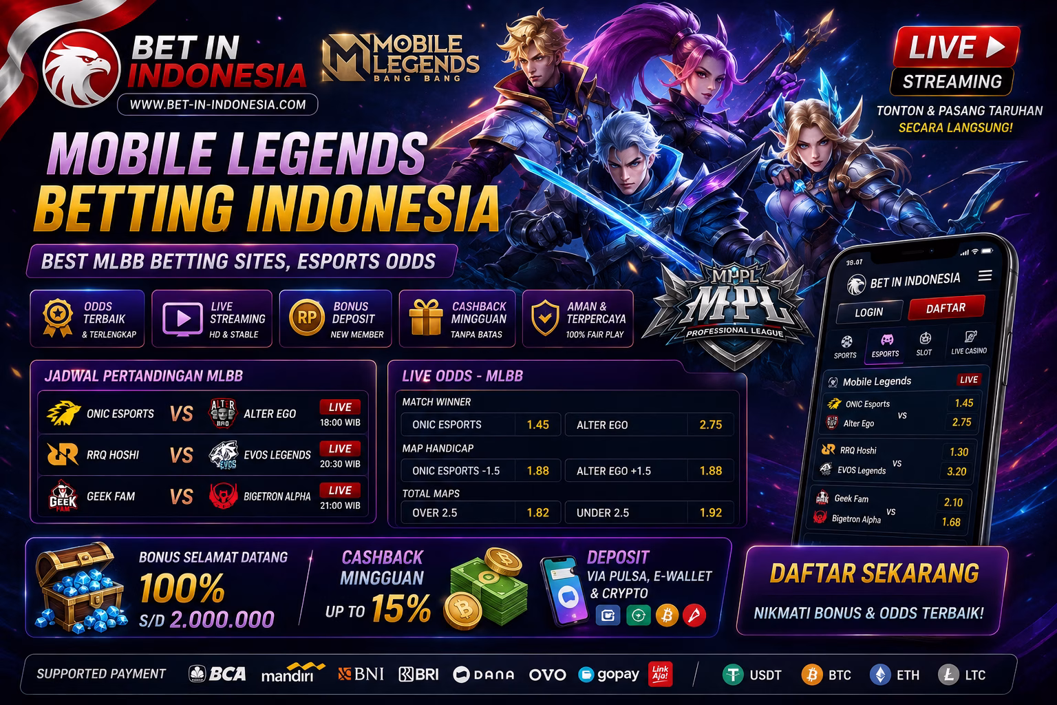 Mobile Legends Betting Indonesia – Taruhan MLBB, Live Odds & Bonus Esports 2026